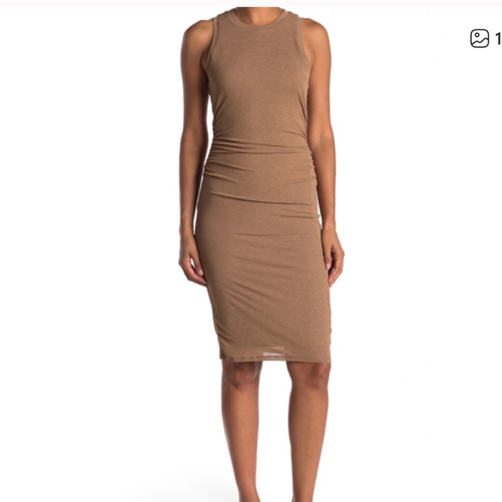 Laundry by Shelli Segal Sleeveless Ruched Midi Dress – Mocha Brown (Size 2)